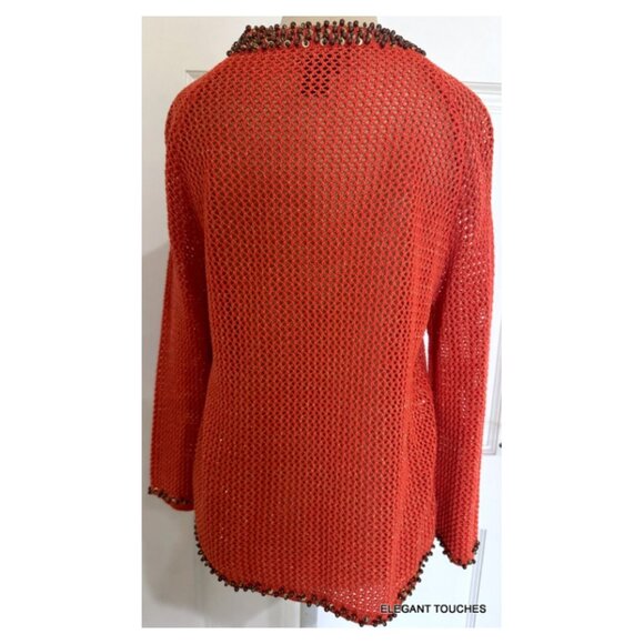 Vintage Berek Orange Sweater Womens M Cardigan Dangle Decorative Embellish Gypsy - Picture 7 of 12